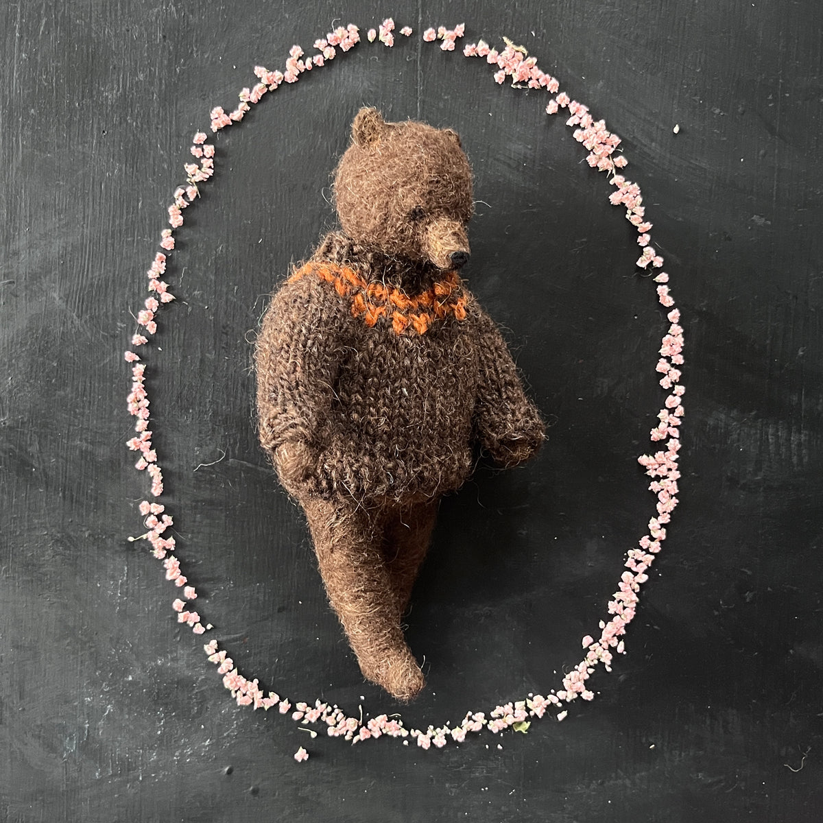 Teddy im kastanienbraunen Pullover