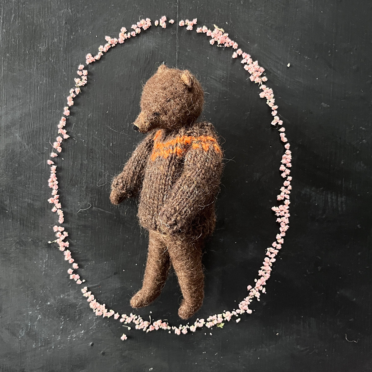 Teddy im kastanienbraunen Pullover